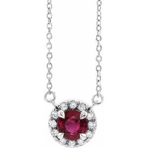 14K White 5.5 mm Natural Ruby 1/10 CTW Natural Diamond 18 Necklace"