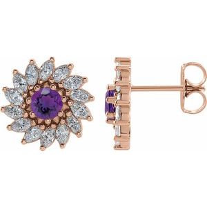 14K Rose 5 mm Natural Amethyst & 1 3/8 CTW Natural Diamond Earrings