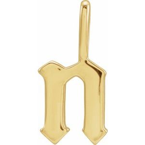 14K Yellow Gothic Initial N Charm/Pendant