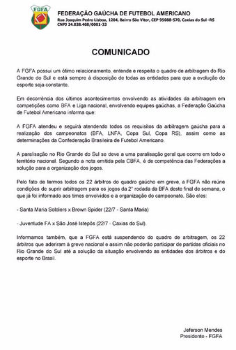 Greve dos árbitros põe em cheque jogos do final de semana de Juventude e Soldiers.