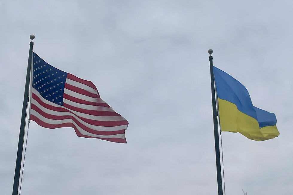 American and Ukrainian flags flying in Warren, Michigan. Source: Owen Armentrout