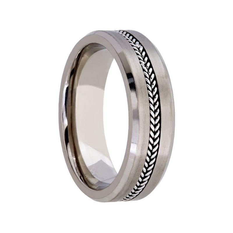 unique mens wedding ring band platinum silver with chain texture