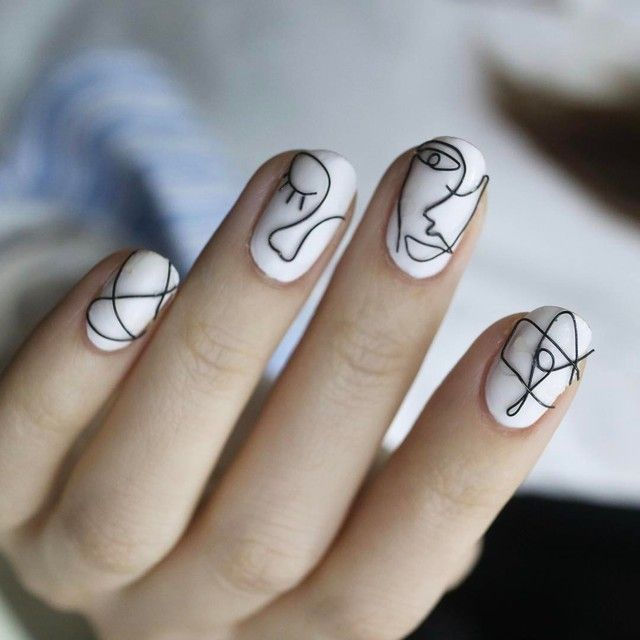 line art face bridal nails on white wedding 2021