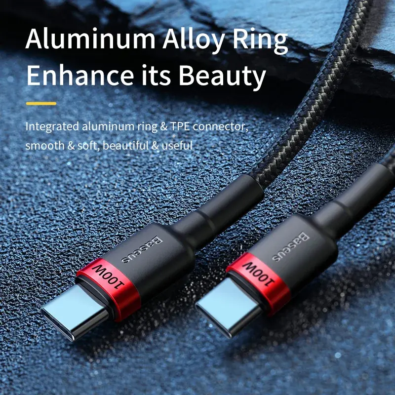Miniatura: Baseus USB C to USB Type C Cable for MacBook Pro Quick Charge 3.0 100W PD Fast