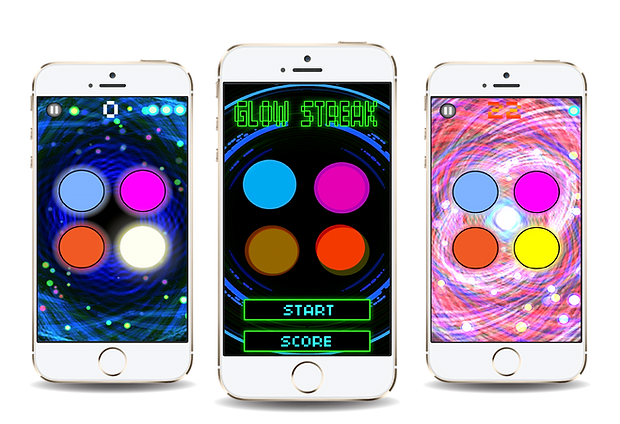 iPhones showing Denovo iOS mobile game Glow Streak developed with Cocos2d effects