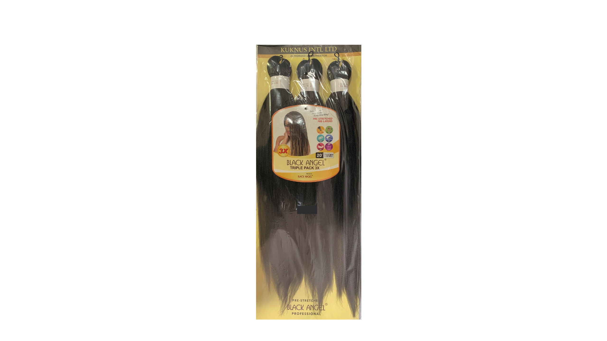 KUKNUS BLACK ANGEL PRE STRETCHED TRIPLE PACK 3X 20"COLOR T1B/GREY