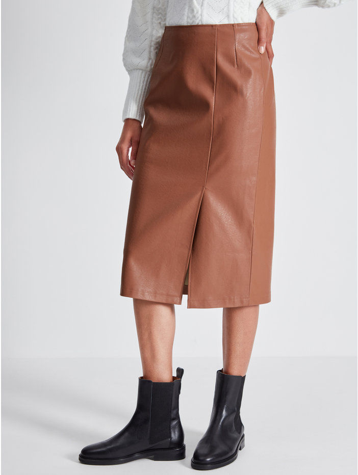 Thumbnail: Sonder Tan Faux Leather Pencil Skirt