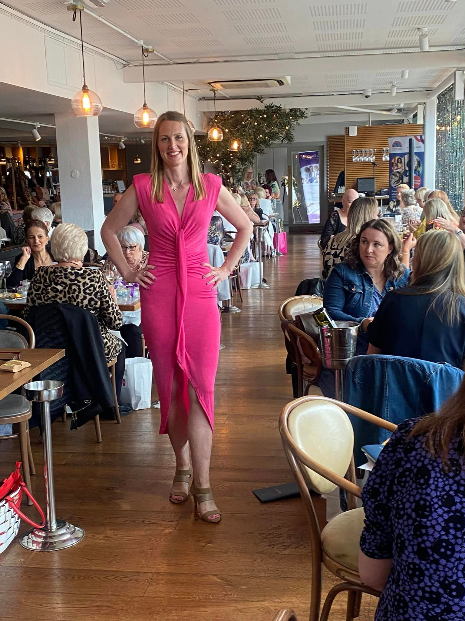 Pink Slinky Gathered Midi Dress