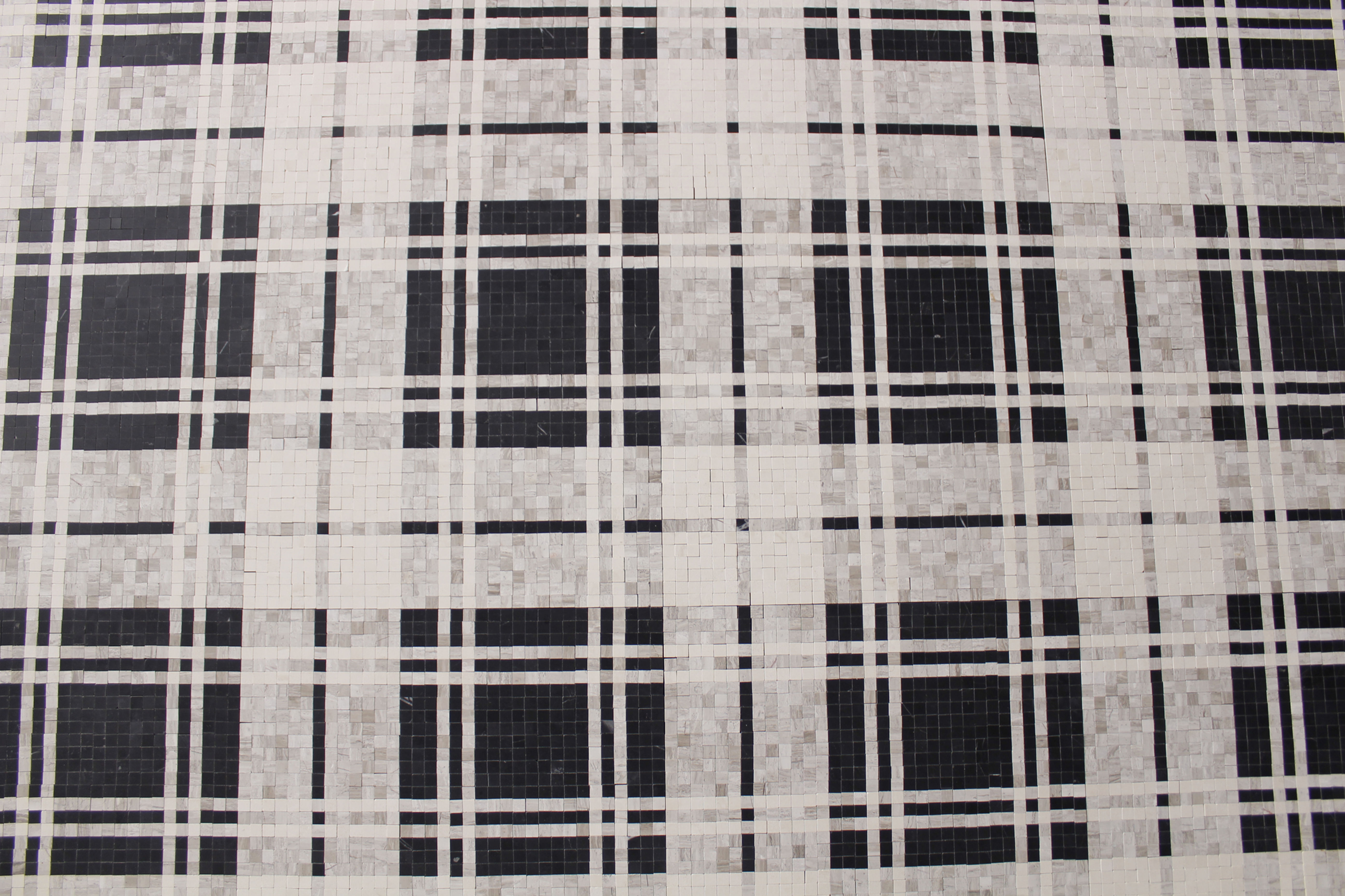 Nero Marquina, Limestone, & Wooden Marble Micro Tartan Weave Mosaic