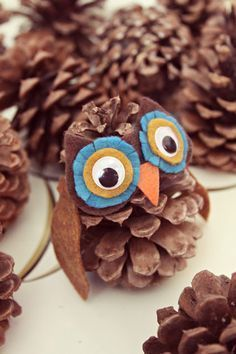  A pinecone decorated to look like an owl