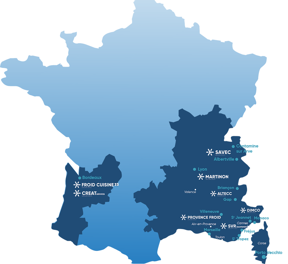 Carte de France avec les différentes agences du Groupe Odice représentées