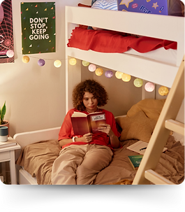 Student studying in a dorm room