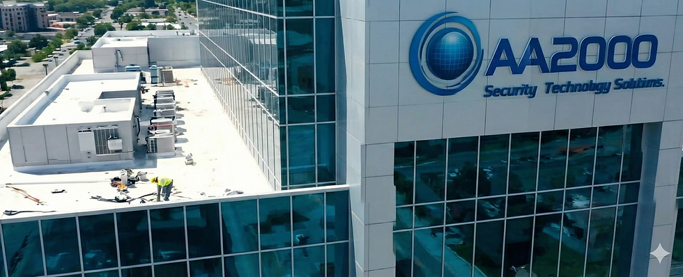 AA2000 Security Technology Solutions logo on building exterior AA2000.