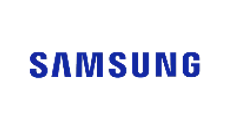 Blue Samsung logo on a black background, representing the brand.