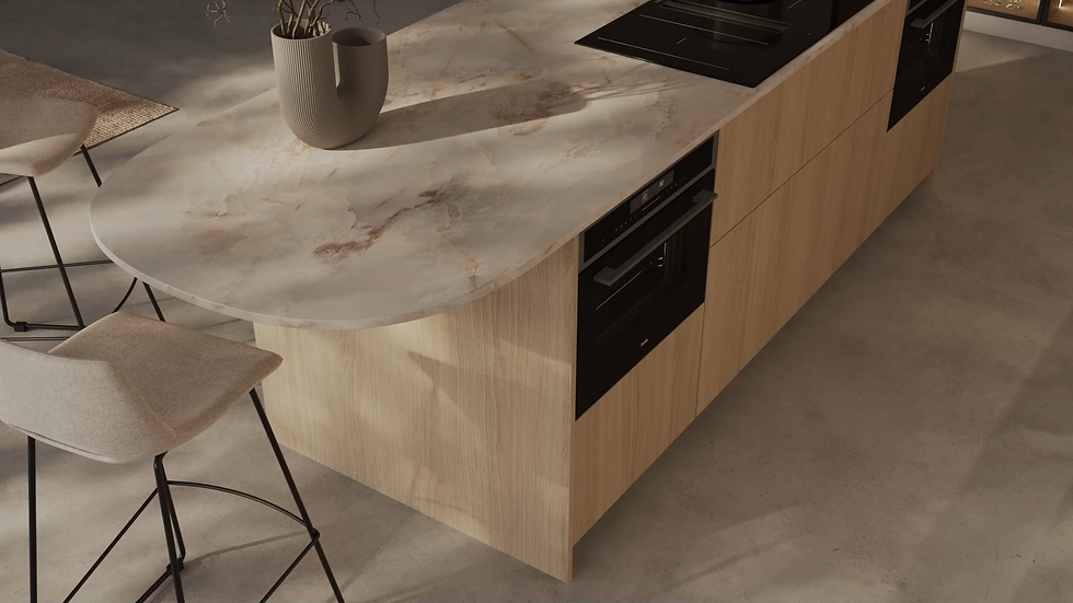 Cuisine minimaliste bois et marbre blanc