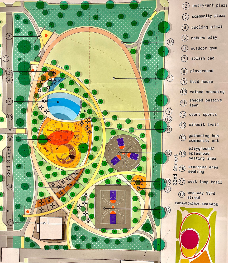 A presentation-ready color CAD drawing of a park in Chicago was produced with precision for an AEC / construction client.
