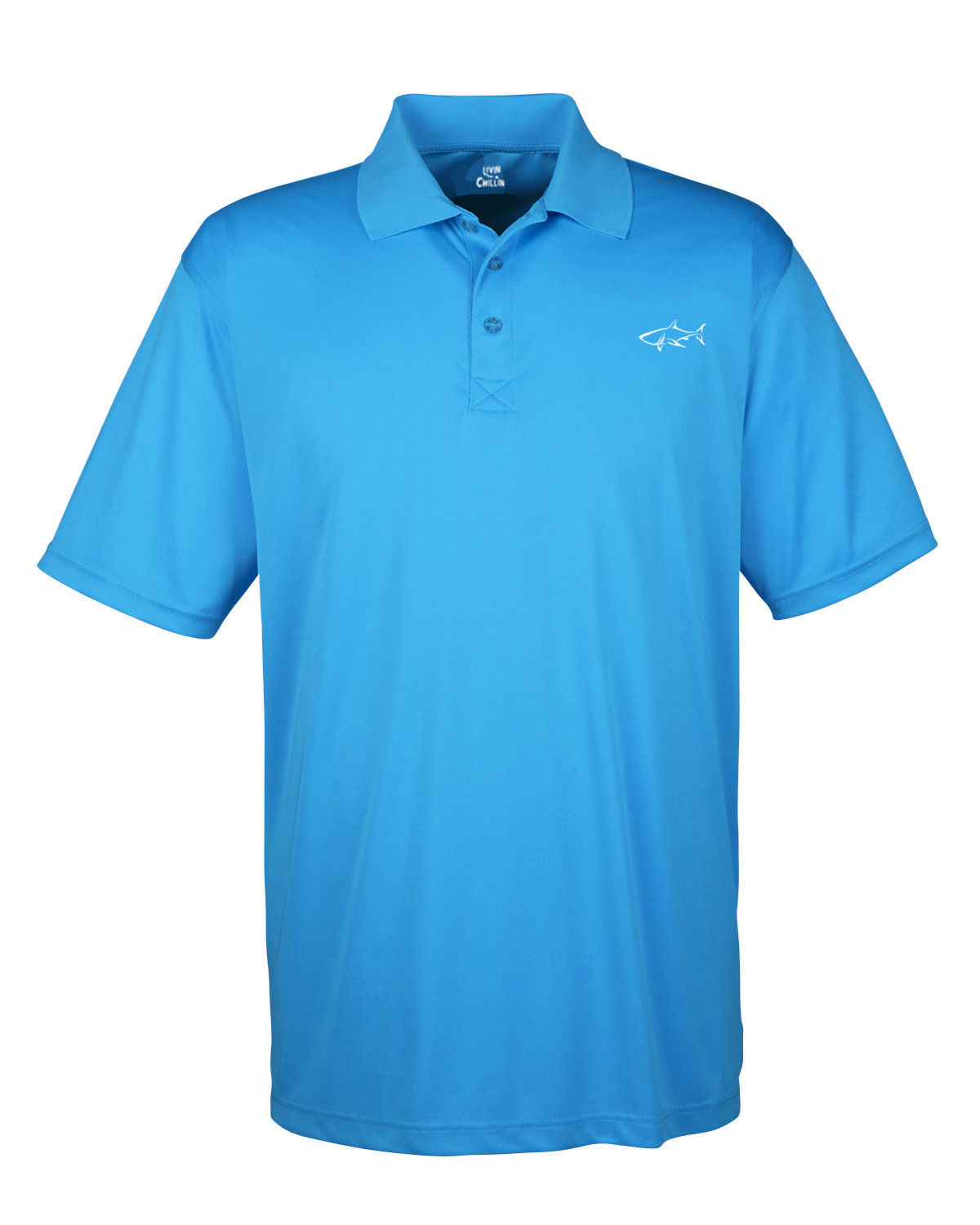 Livin and Chillin Signature Shark Mens Moisture Wicking Polo Shirt