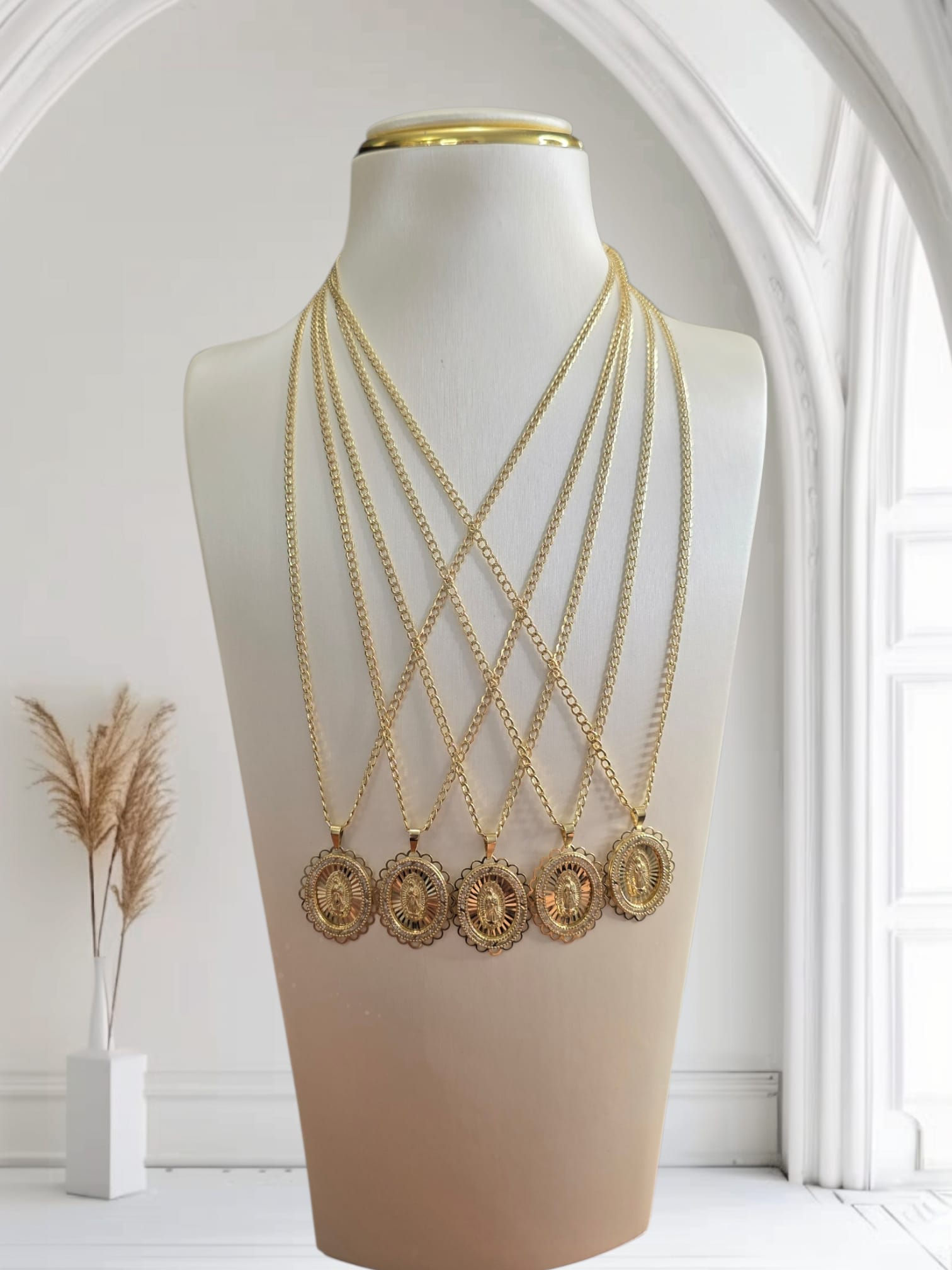 Curb Link Chain and Virgin Pendant