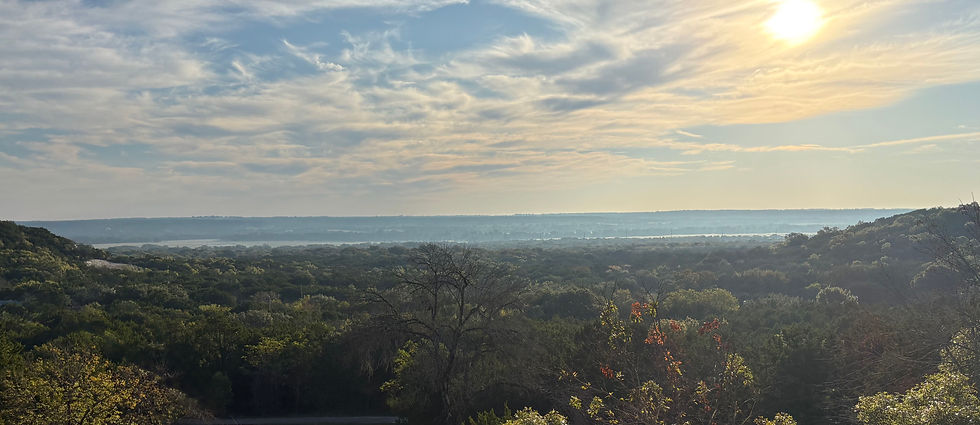 Landscape image looking out from the top of the property across to the Bosque River ridge