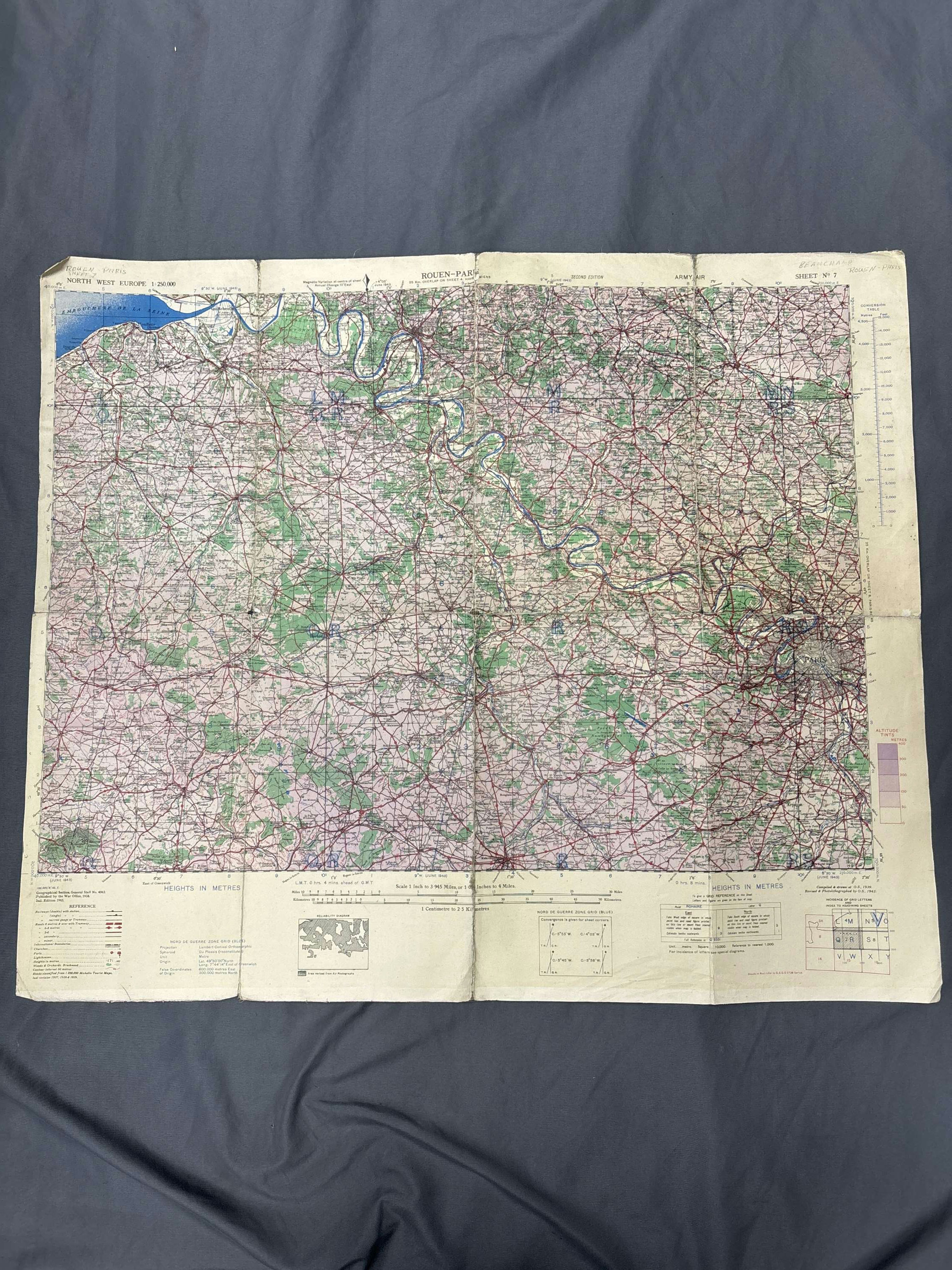 WWII US ARMY MAP OF PARIS