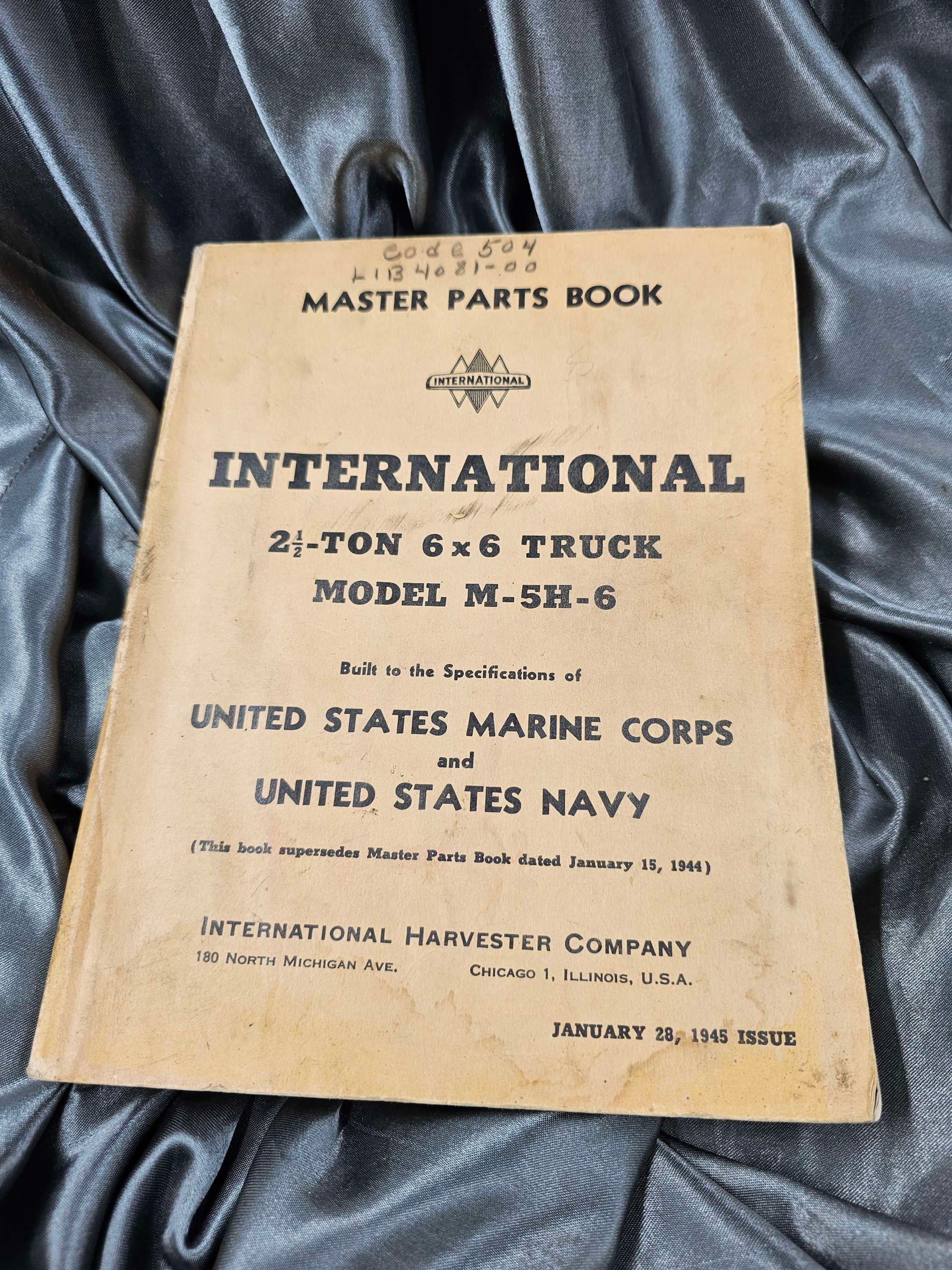 WWII INTERNATIONAL 2 1/2 TON M-SH-6 TRUCK PARTS BOOK