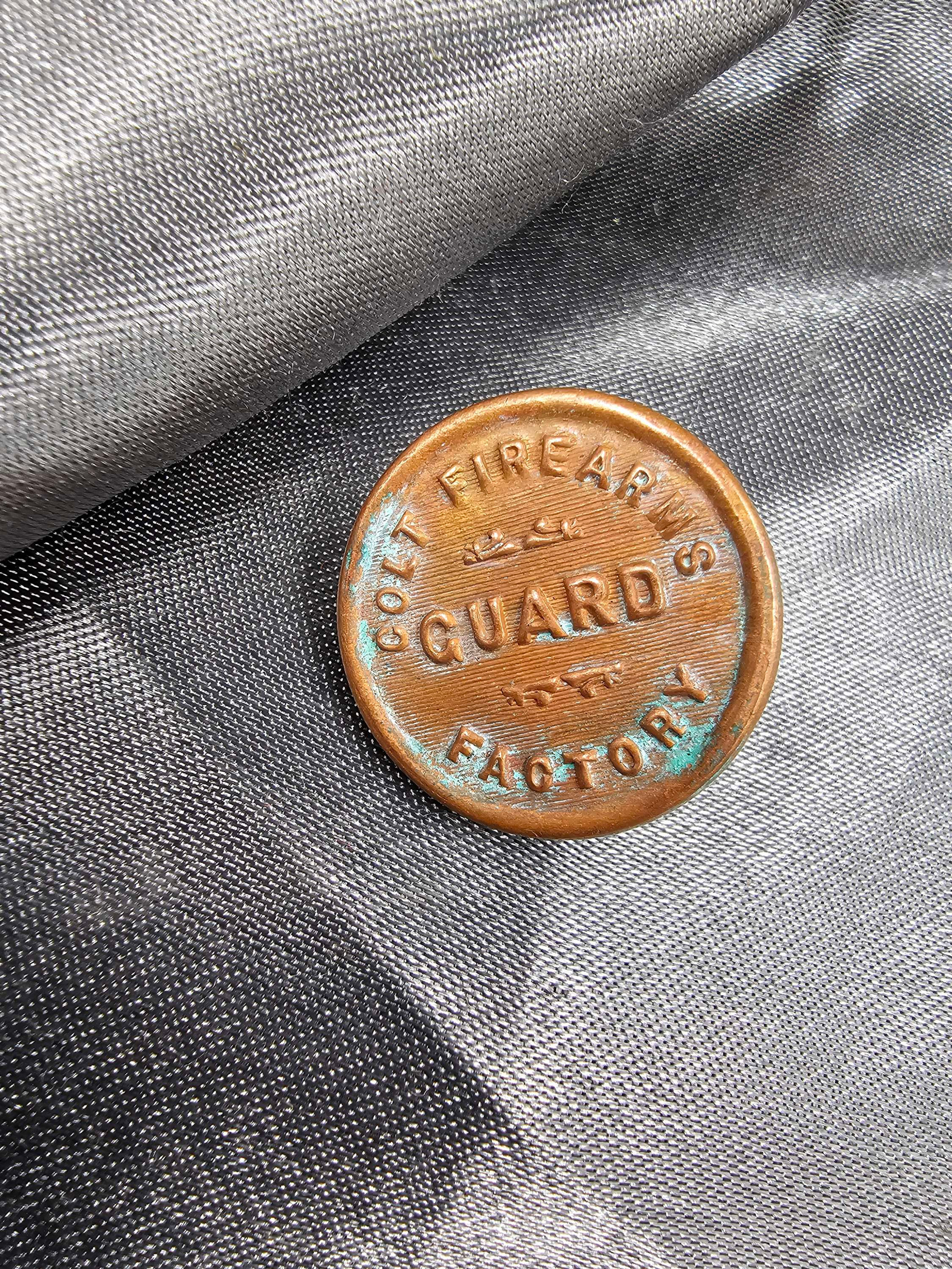 ANTIQUE COLT FIREARMS GUARD UNIFORM BUTTON BY TIFFANY 