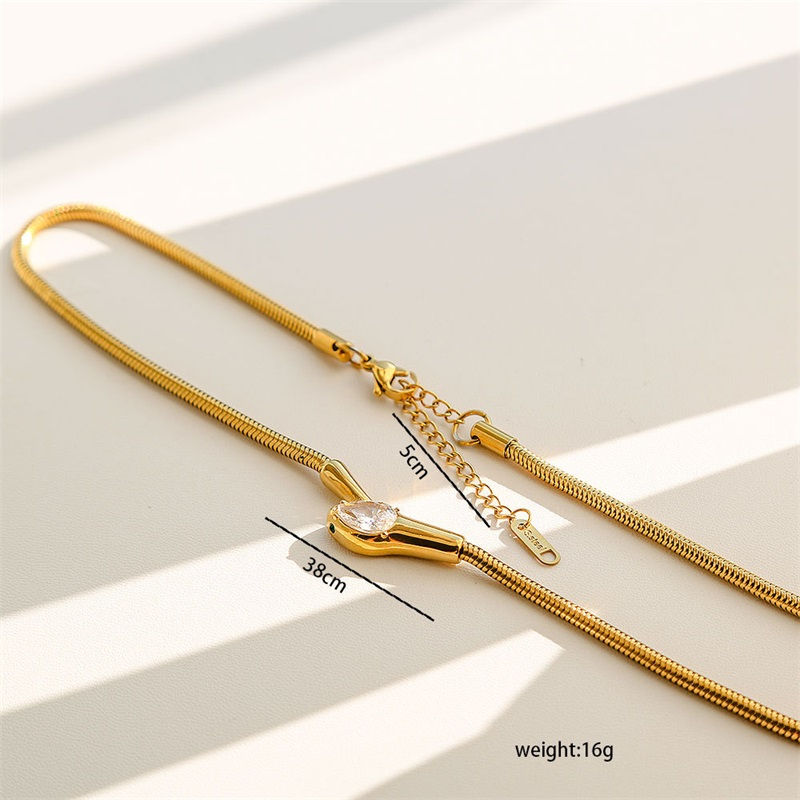 Miniatura: GANEMLY 316L Stainless Steel Snakehead Shining Zircon Necklace Trendy Neck Chain