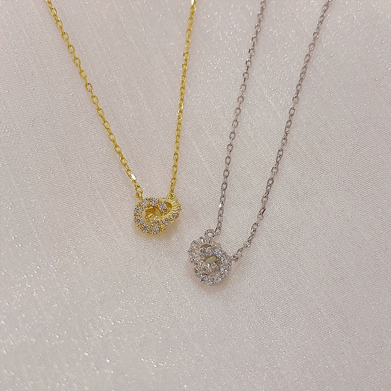 Miniatura: 925 Sterling Silver Interlocking Diamond Necklace Light Luxury Double Ring Zirco