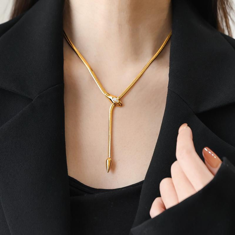 Miniatura: GANEMLY 316L Stainless Steel Snakehead Shining Zircon Necklace Trendy Neck Chain