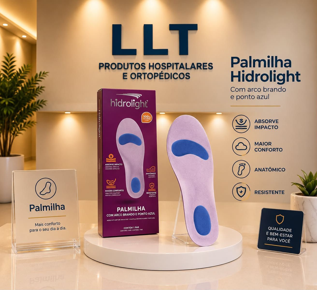 Palmilha Hidrolight com Arco Branco e Ponto Azul