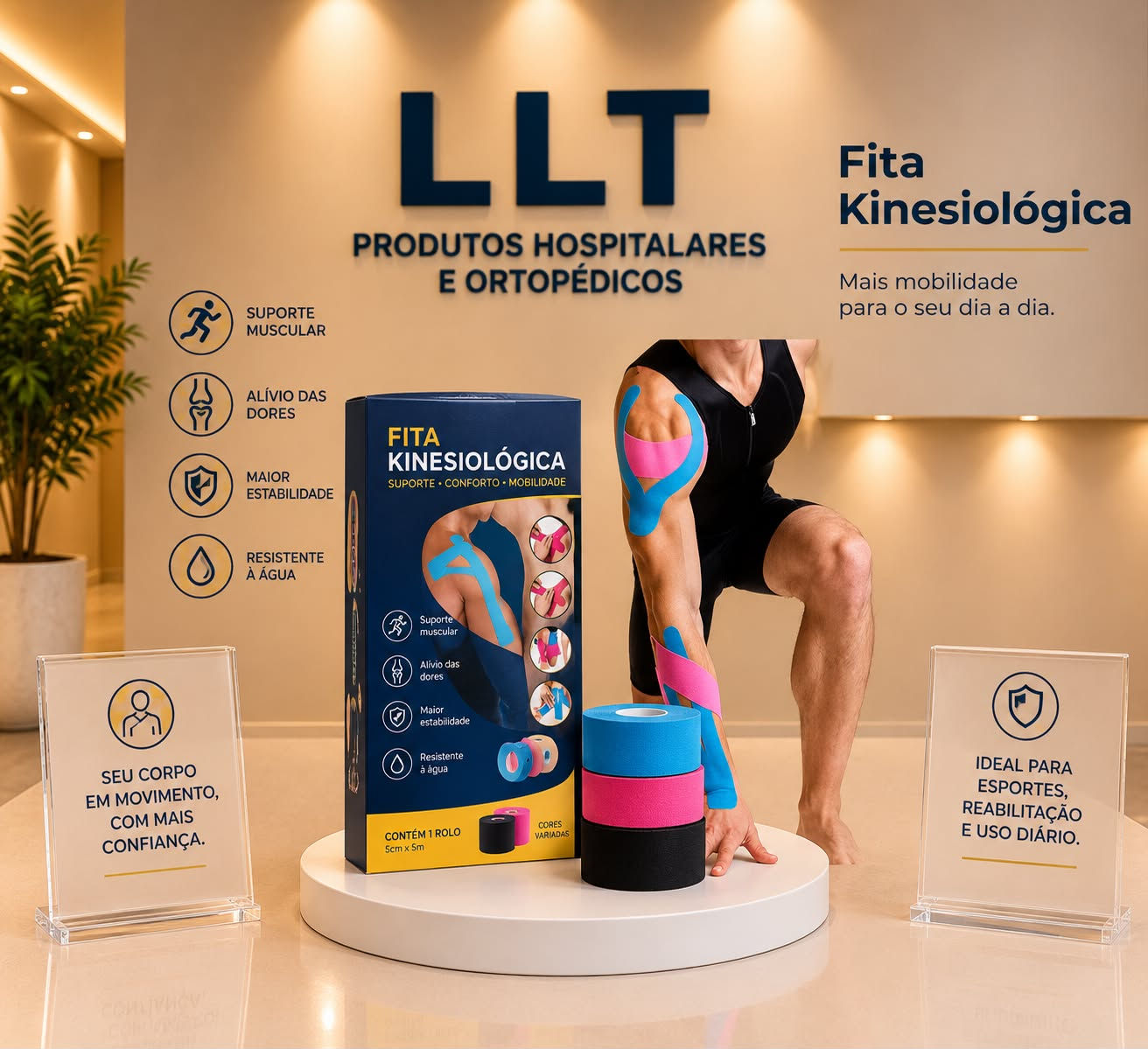 Fita Kinesiológica Adesiva para Suporte Muscular e Mobilidade