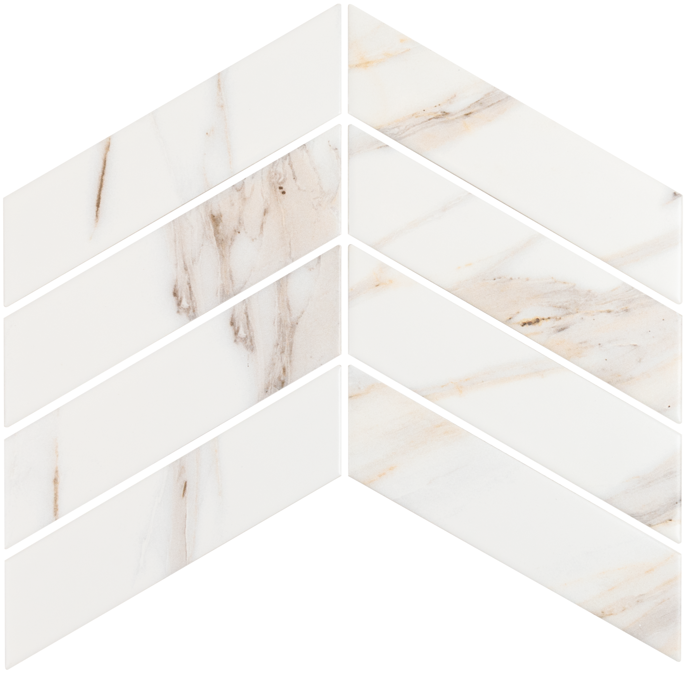 Porcelain Glazed Calacatta Mont 2" x 7" Chevron Matt Mosaic