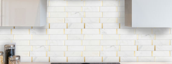 BrickWork Marble Mosaics Ice White + Gold