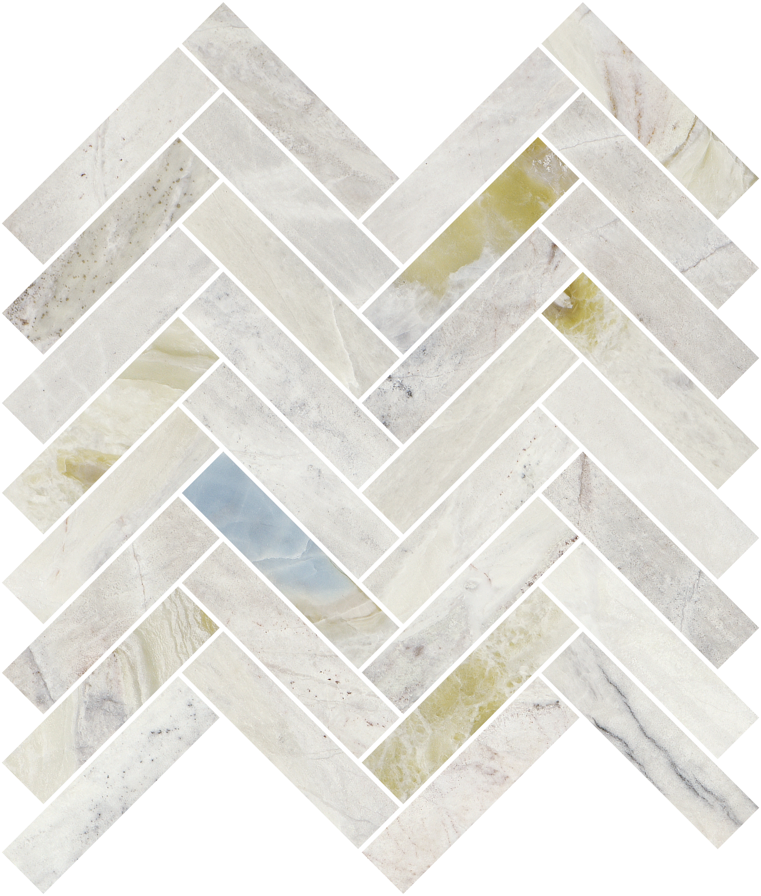 Versilia River Blu 1" x 4" Herringbone Marble Mosaic