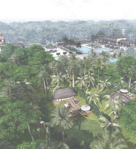 sketch of a landscaping project for a hotel park in Africa near Abidjan