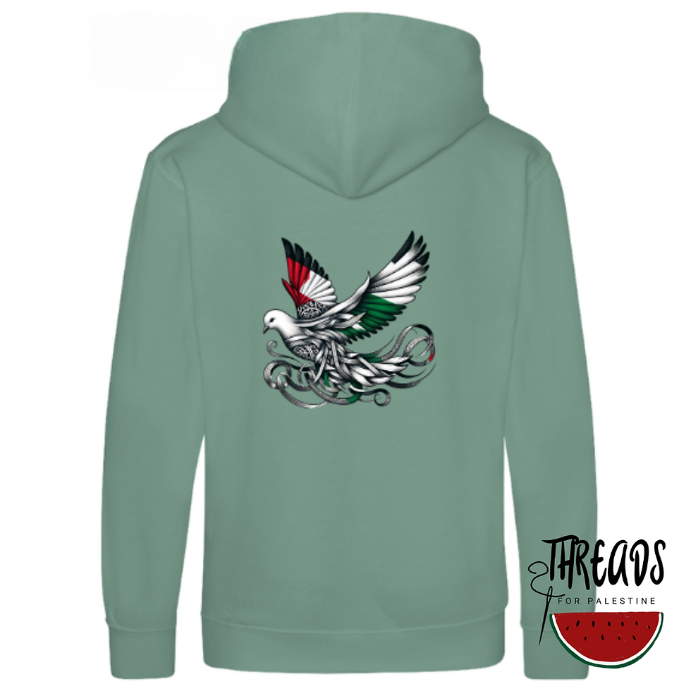 Thumbnail: Dusty Green Children's Hoodie featuring Dove Palestine Flag - Warm support for Palestine.