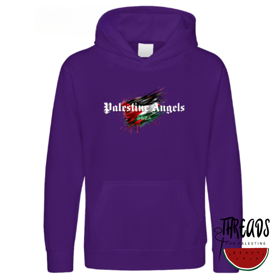 Purple Children's Unisex Hoodie featuring Palestine Angels - support and style combined.