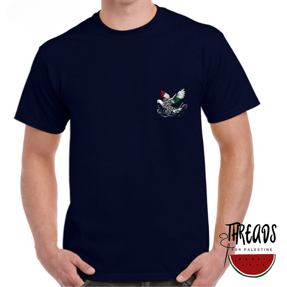 Thumbnail: Unisex Dove T-Shirt in Navy, embracing Palestinian flag colours for peace - Show your solidarity.