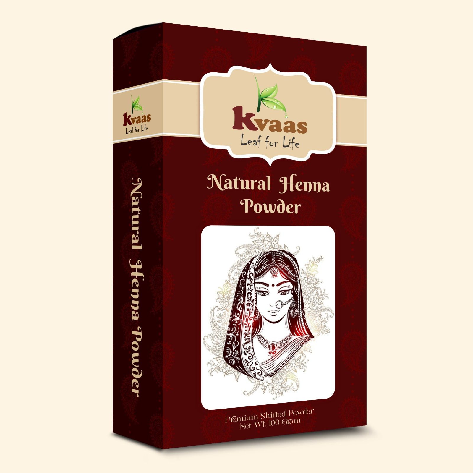 Kvaas Henna Powder for Body Art packaging showcasing premium quality for vibrant, long-lasting designs.