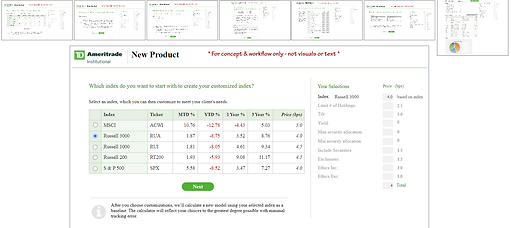 Screenshot of prototype with calculations for price-testing