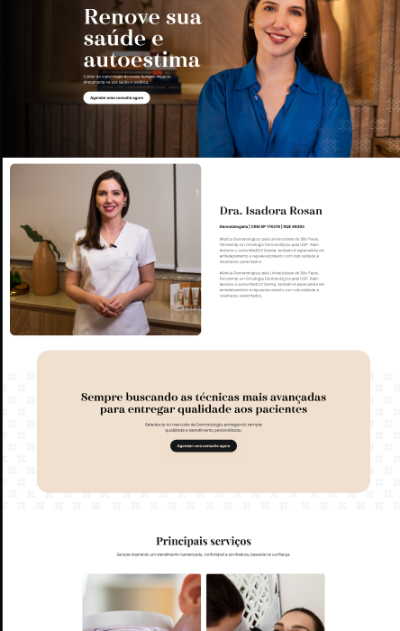 Interface otimizada para mobile e PC voltada para o público médico, com integração com chatbots e agendamento inteligente.