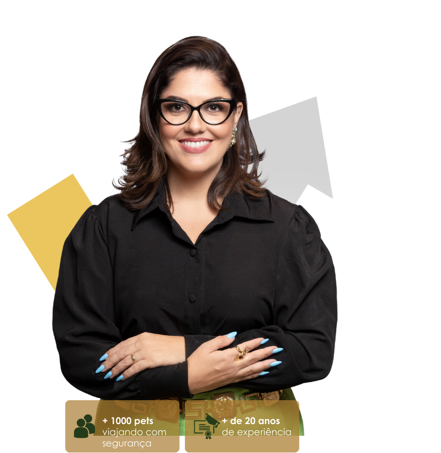 alt="Dra. Kadidja Bezerra, especialista em viagens internacionais para pets, em pose profissional com jaleco"