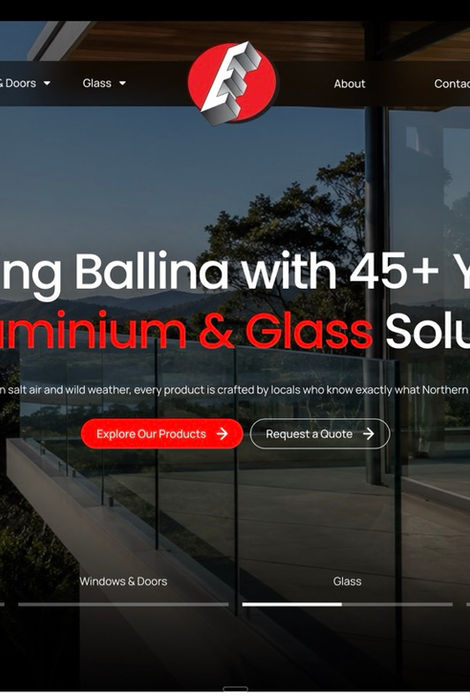 A screenshot from the website for Eastcoast Aluminium & Glass.
