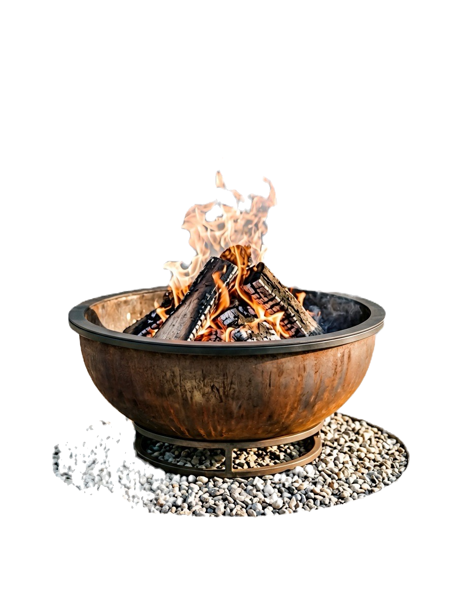 An image of a copper fire pit with a live fire - Gold Coast Landscape Supplies, Hope Island