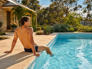 A man relaxing poolside on a sunny day in Adelaide