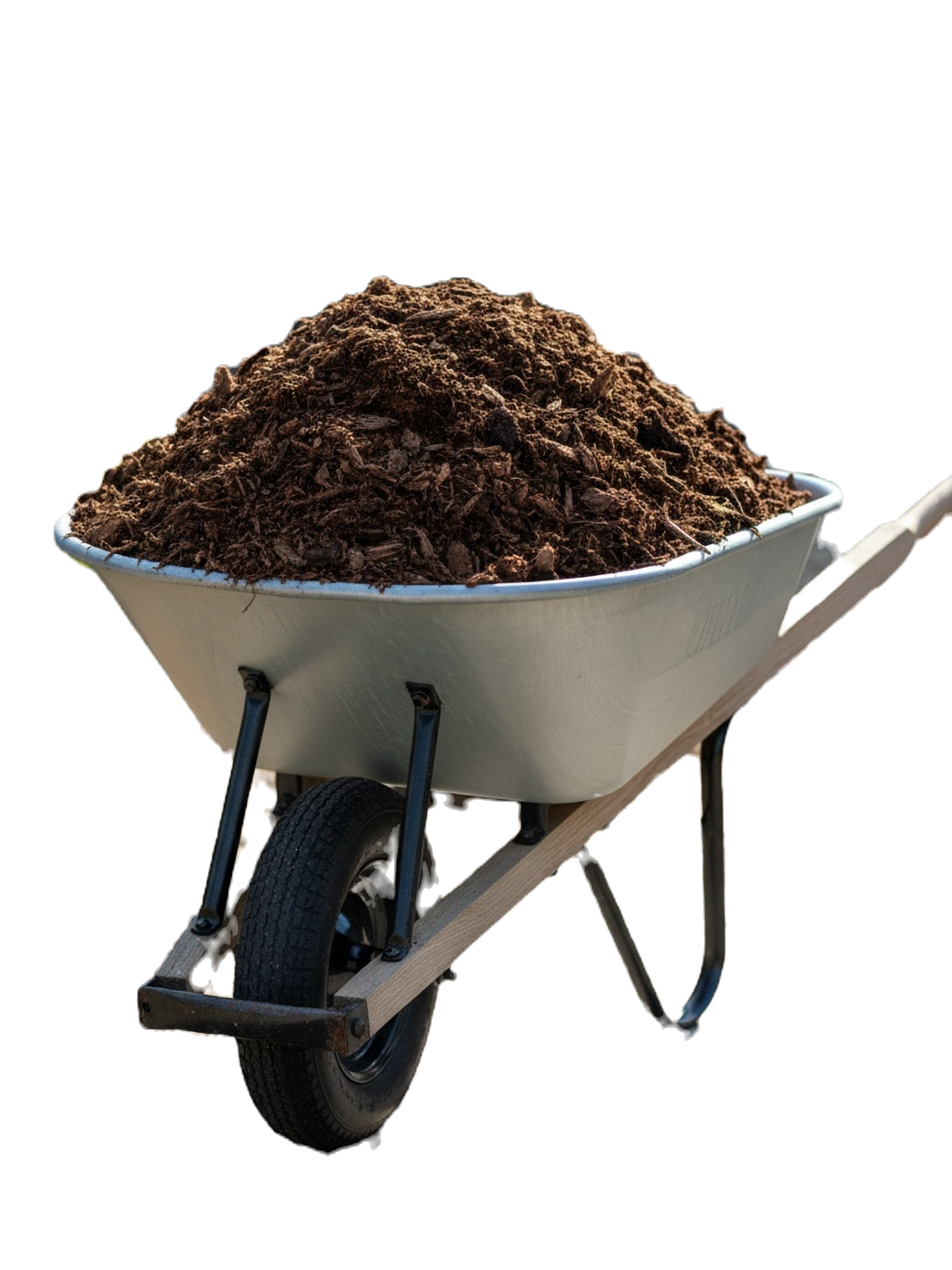 An isolated image of a wheelbarrow full of mulch - Gold Coast Landscape Supplies, Hope Island