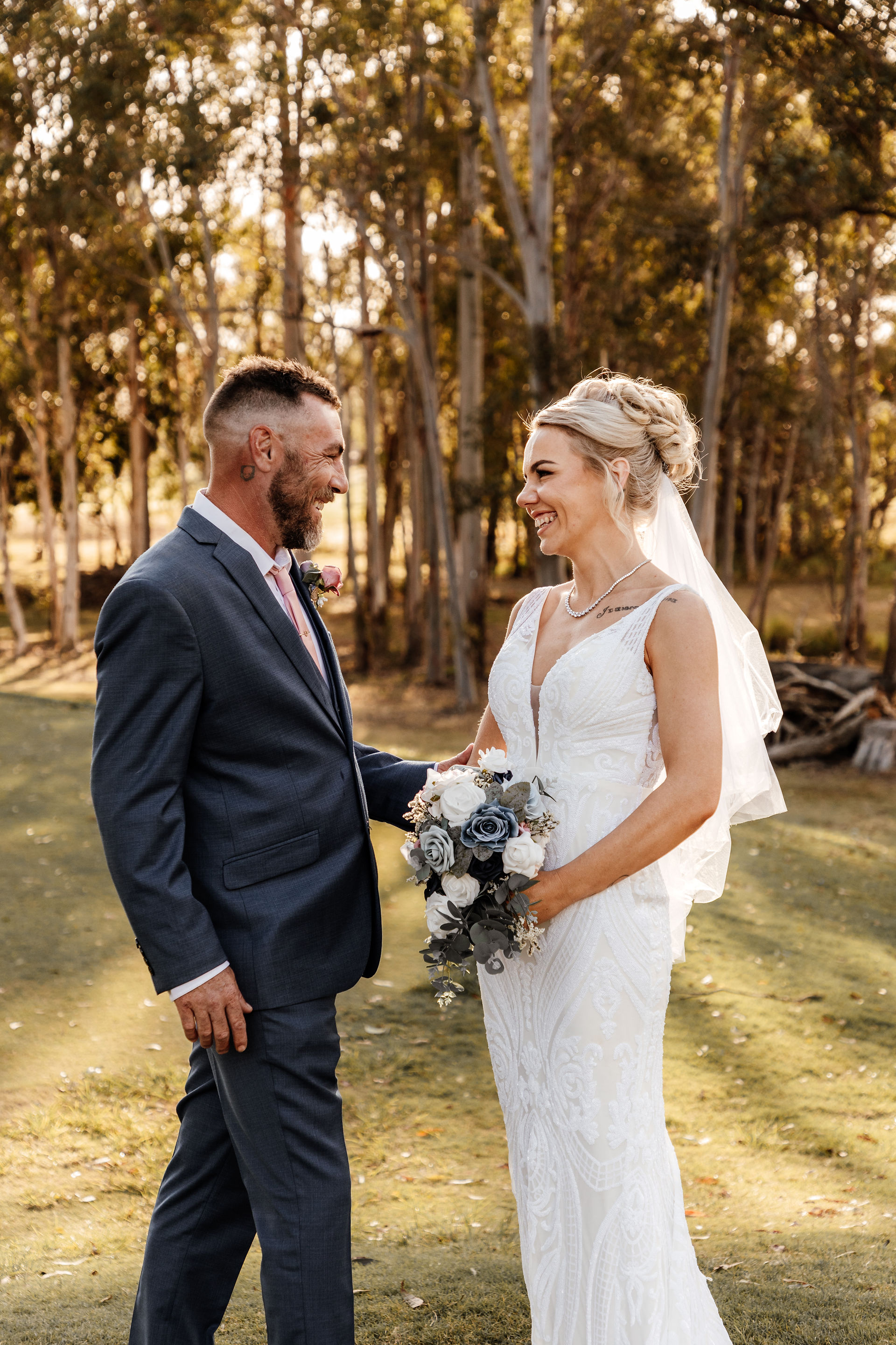 A couple looking lovingly into each others eyes on their wedding day - Gold Coast wedding photography