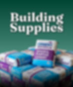 A pile of cement bags on a green gradient with the words 'Building Supplies' - Gold Coast Landscape Supplies, Hope Island