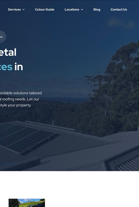 A screenshot from the website for IM Metal Roofing