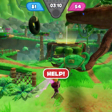 Jungle Dunk GIF, a cahotic muliplayer party game where monkeys fight to dunk a ball